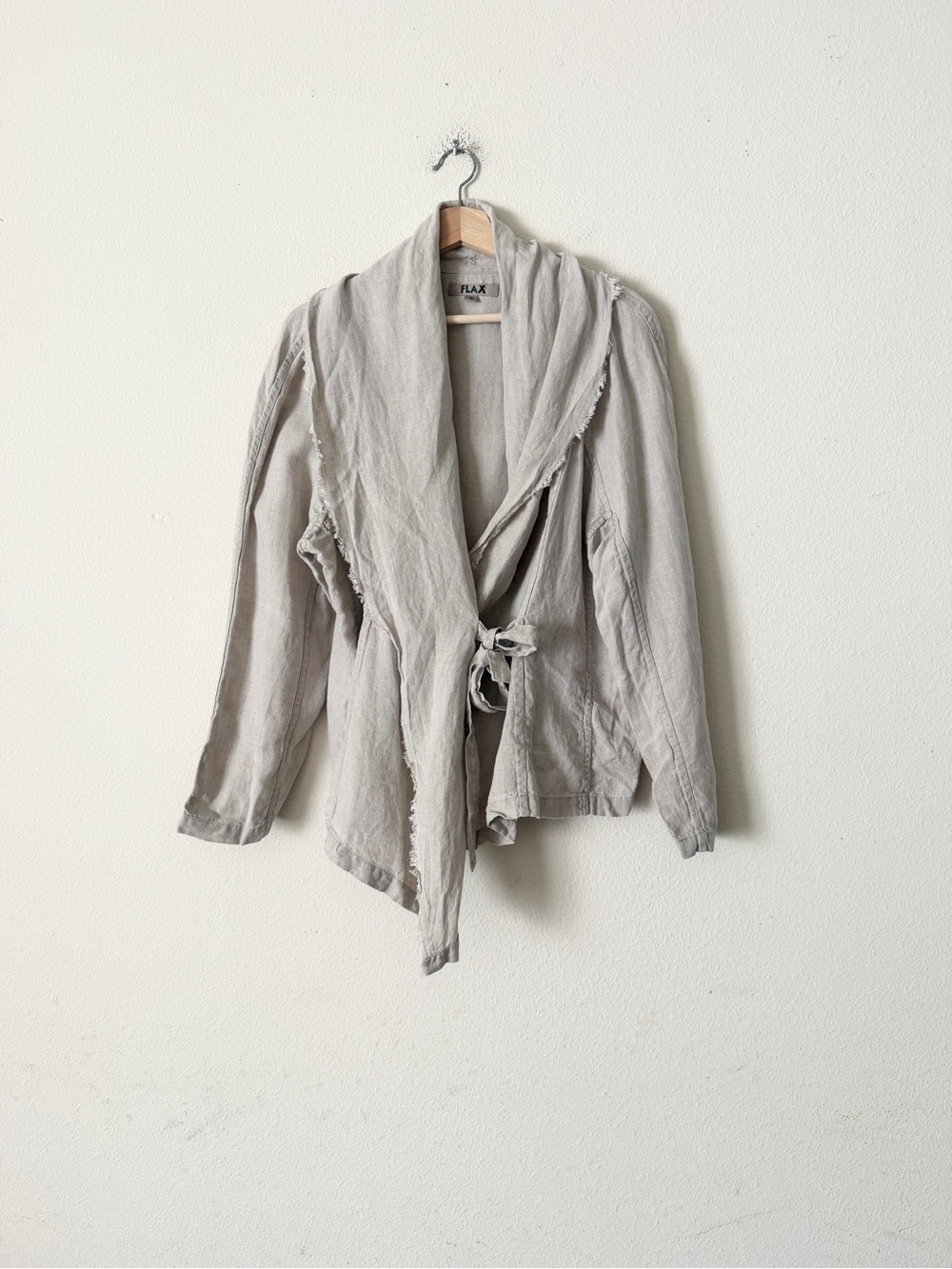 Flax SMALL 100% linen peasant asymmetrical hem blazer top in oatmeal